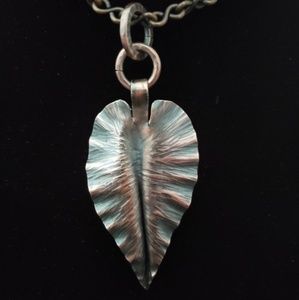 Solid Copper Handcrafted Leaf pendant. Boho